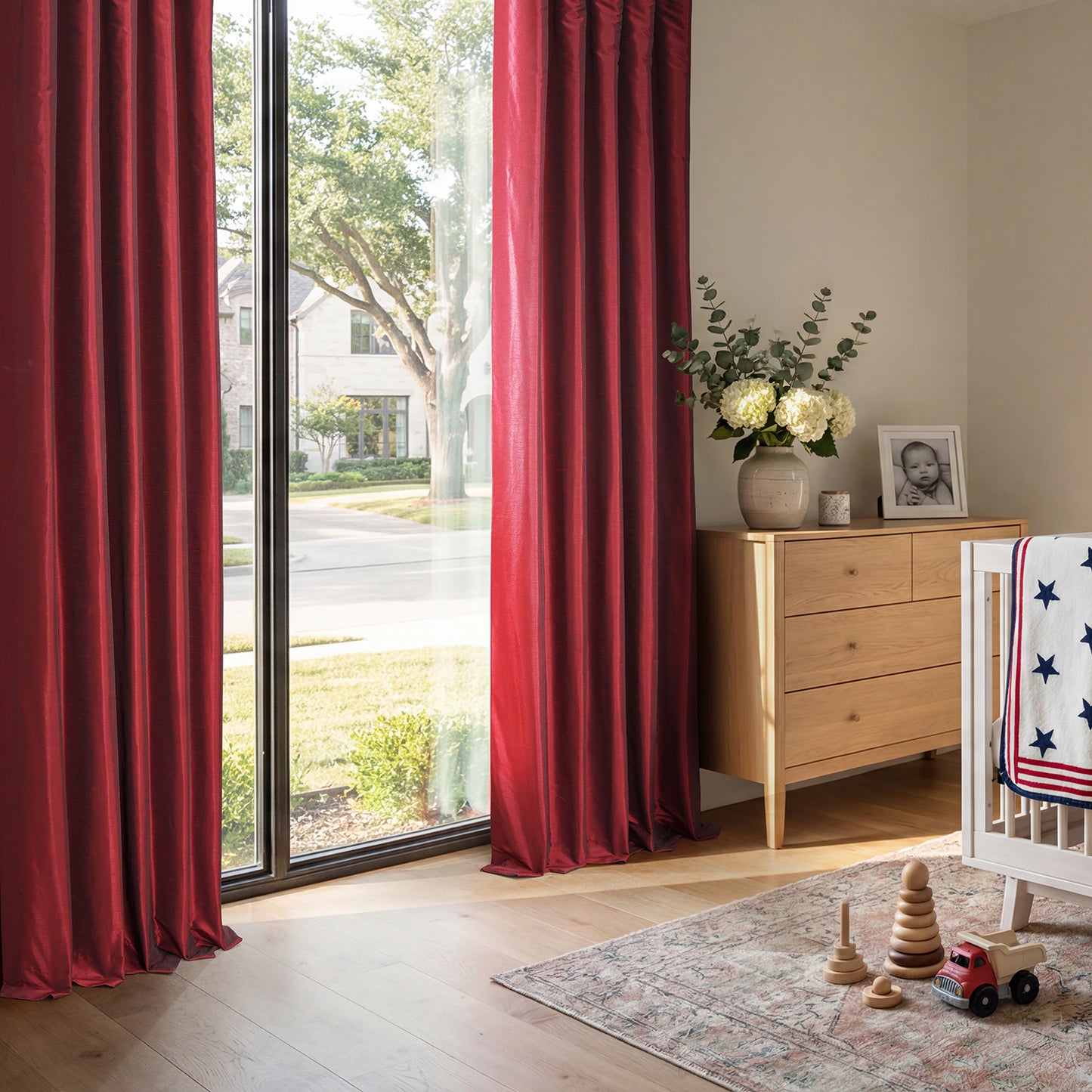Ruby Vintage Textured Faux Dupioni Silk Custom Curtain