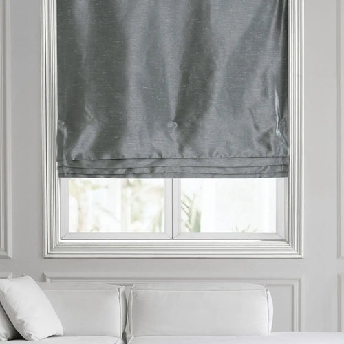 Storm Grey Vintage Textured Faux Dupioni Silk Roman Shade