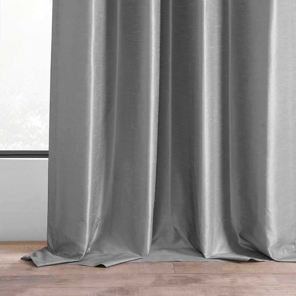 Storm Grey Vintage Textured Faux Dupioni Silk Custom Curtain
