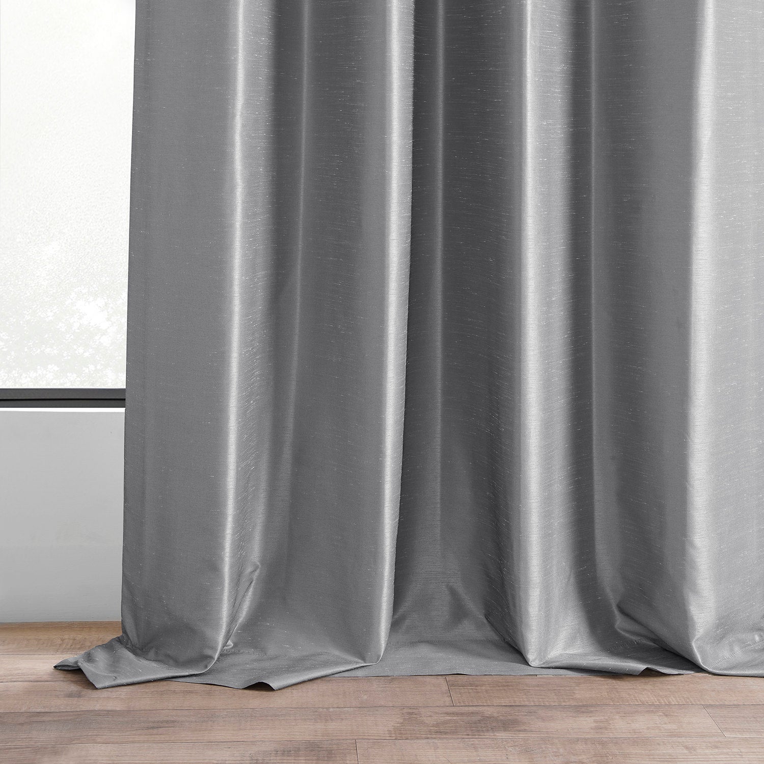 Storm Grey Vintage Textured Faux Dupioni Silk Custom Curtain