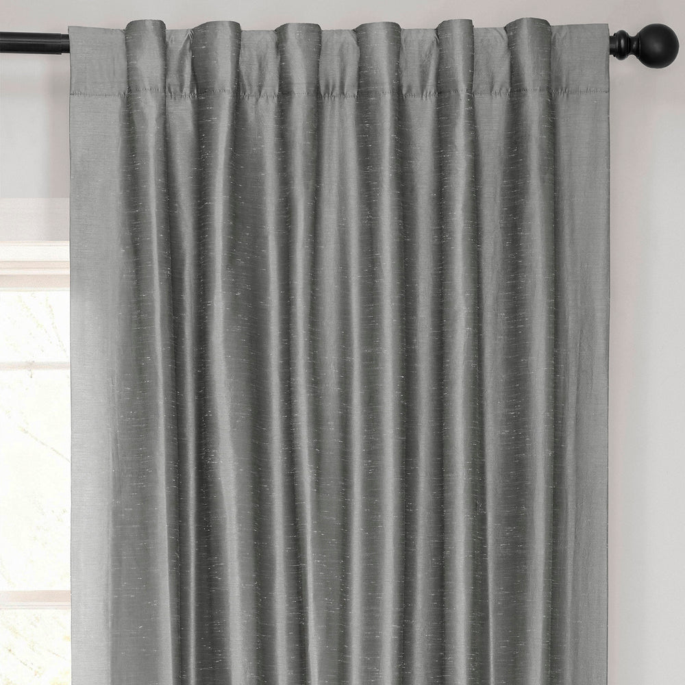 Storm Grey Vintage Textured Faux Dupioni Silk Curtain