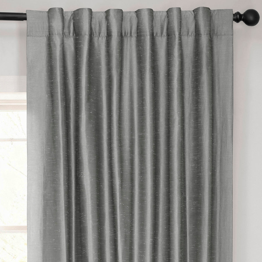 Storm Grey Vintage Textured Faux Dupioni Silk Curtain