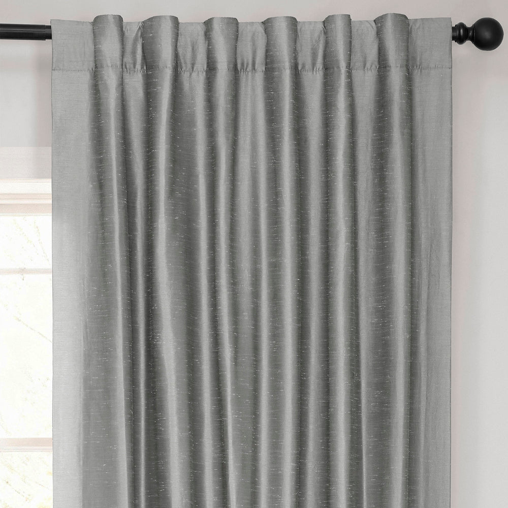 Storm Grey Vintage Textured Faux Dupioni Silk Curtain