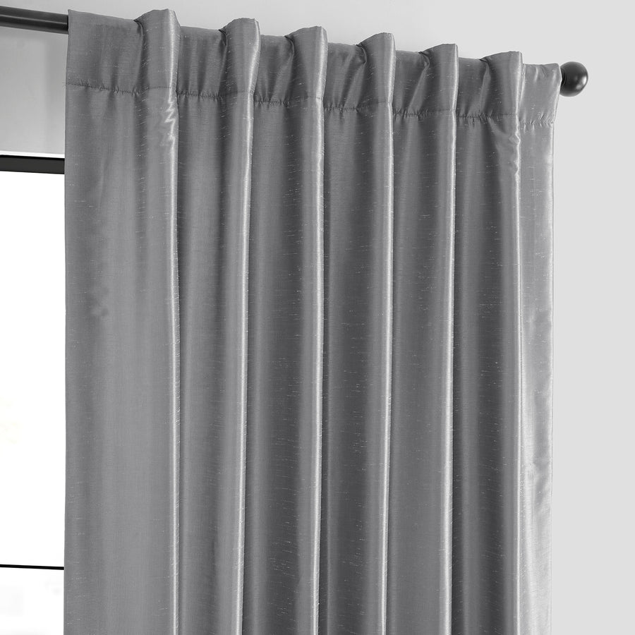 Storm Grey Vintage Textured Faux Dupioni Silk Blackout Curtain
