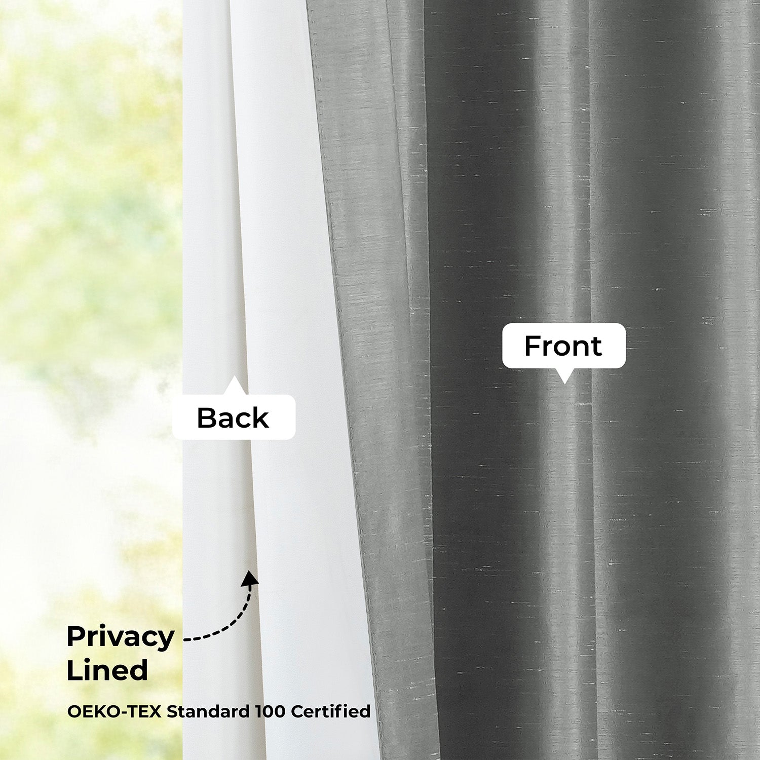 Storm Grey Vintage Textured Faux Dupioni Silk Room Darkening Curtain