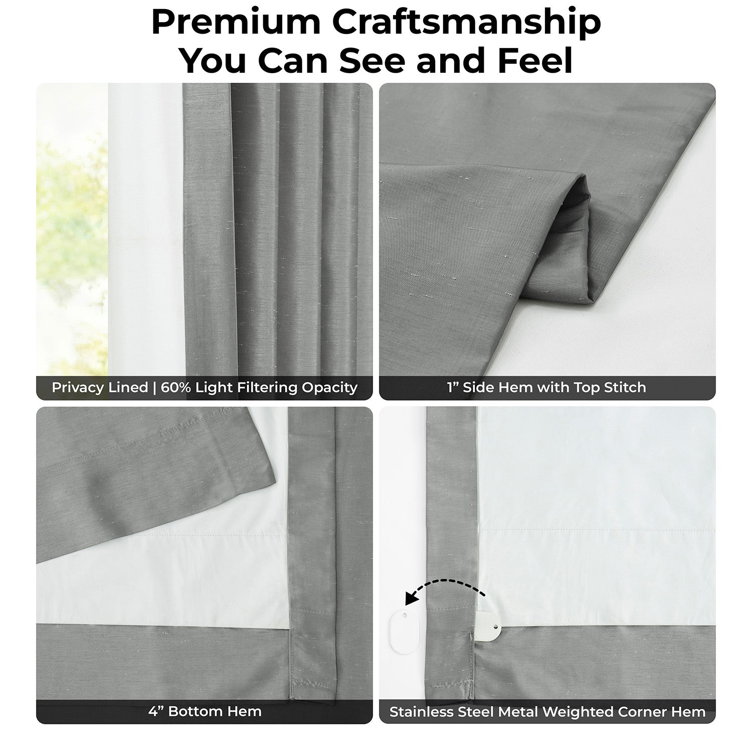 Storm Grey Vintage Textured Faux Dupioni Silk Room Darkening Curtain