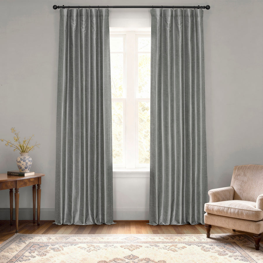 Storm Grey Vintage Textured Faux Dupioni Silk Curtain