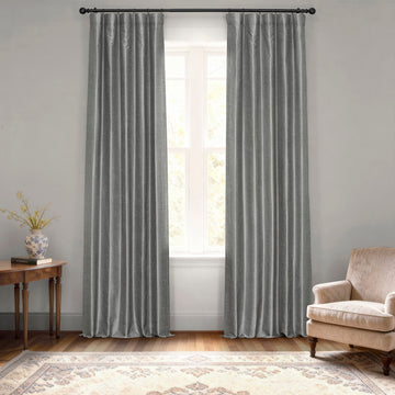 Storm Grey Vintage Textured Faux Dupioni Silk Room Darkening Curtain