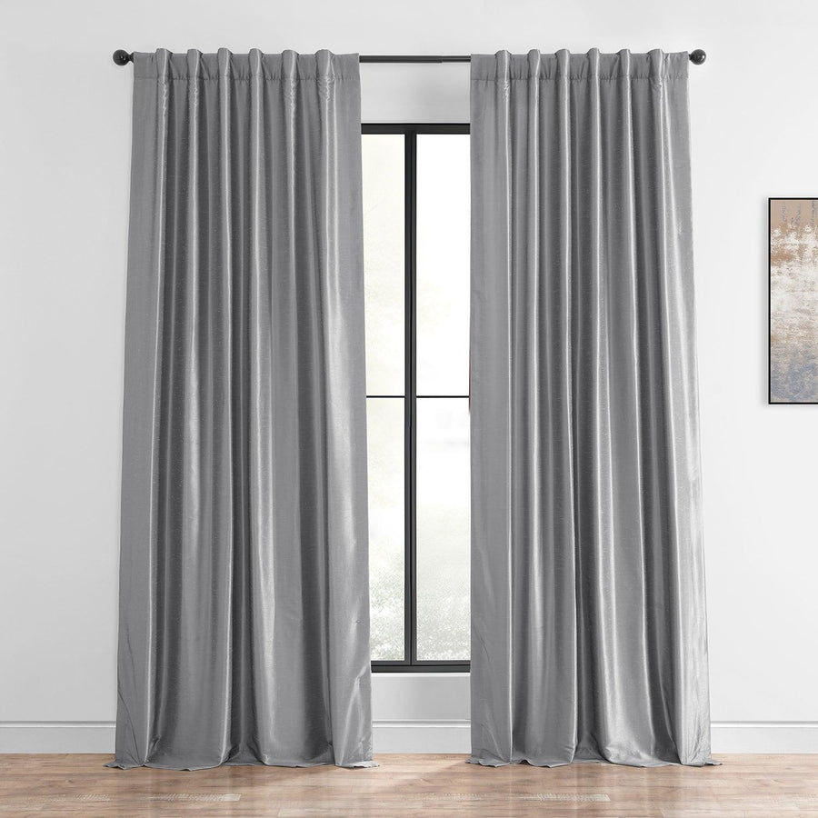 Storm Grey Vintage Textured Faux Dupioni Silk Curtain - HalfPriceDrapes.com