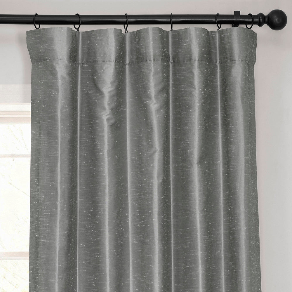 Storm Grey Vintage Textured Faux Dupioni Silk Curtain