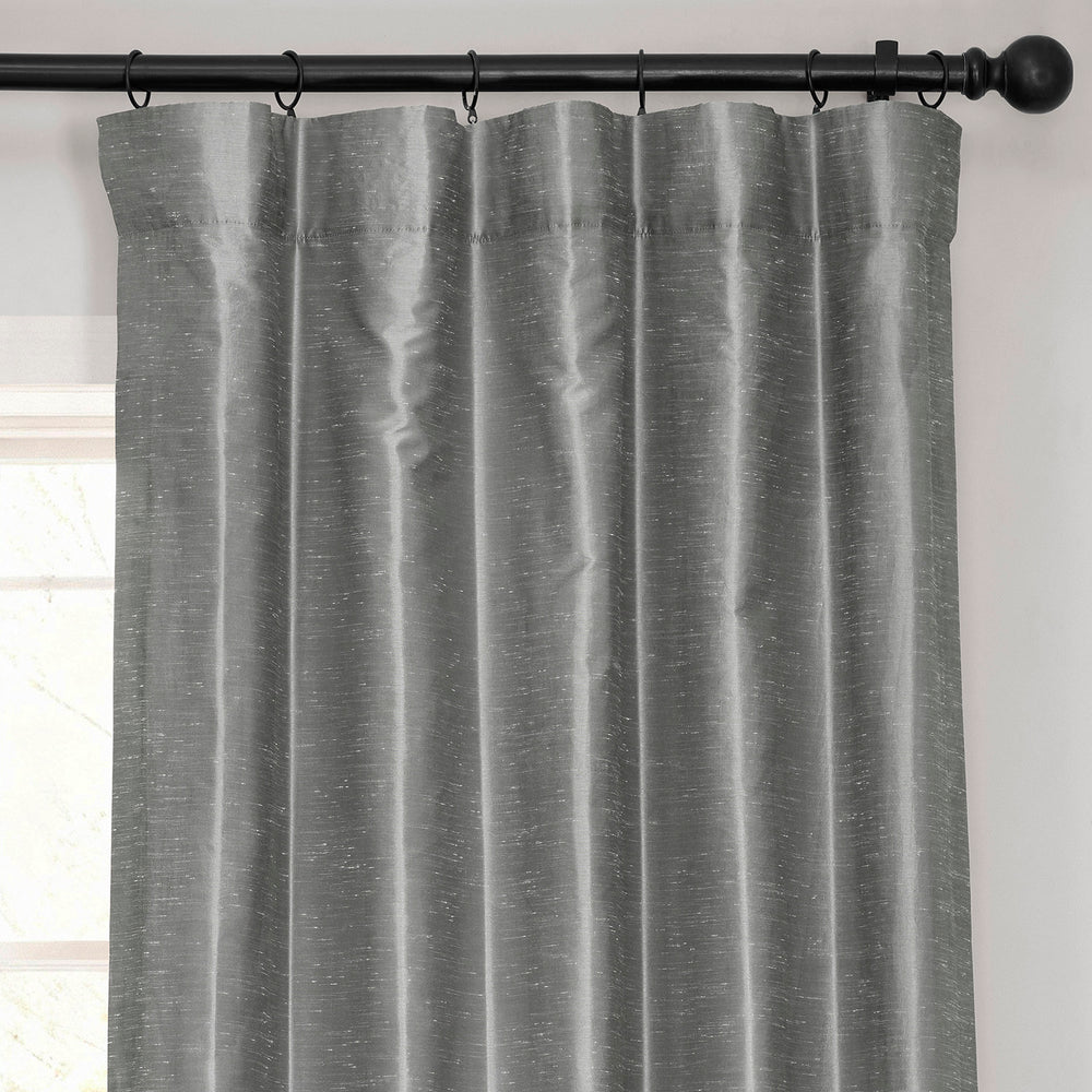 Storm Grey Vintage Textured Faux Dupioni Silk Curtain