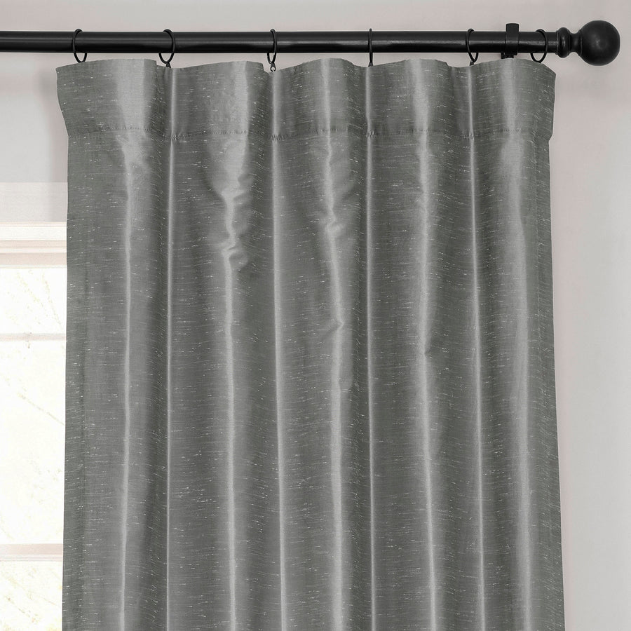 Storm Grey Vintage Textured Faux Dupioni Silk Curtain