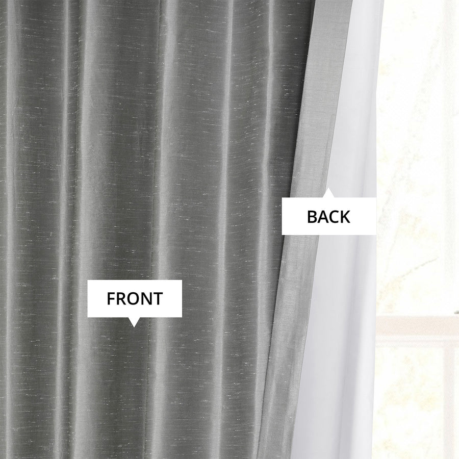 Storm Grey Vintage Textured Faux Dupioni Silk Curtain
