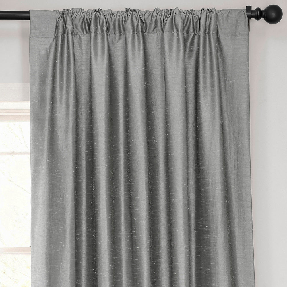 Storm Grey Vintage Textured Faux Dupioni Silk Curtain