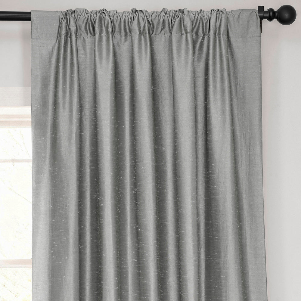 Storm Grey Vintage Textured Faux Dupioni Silk Curtain