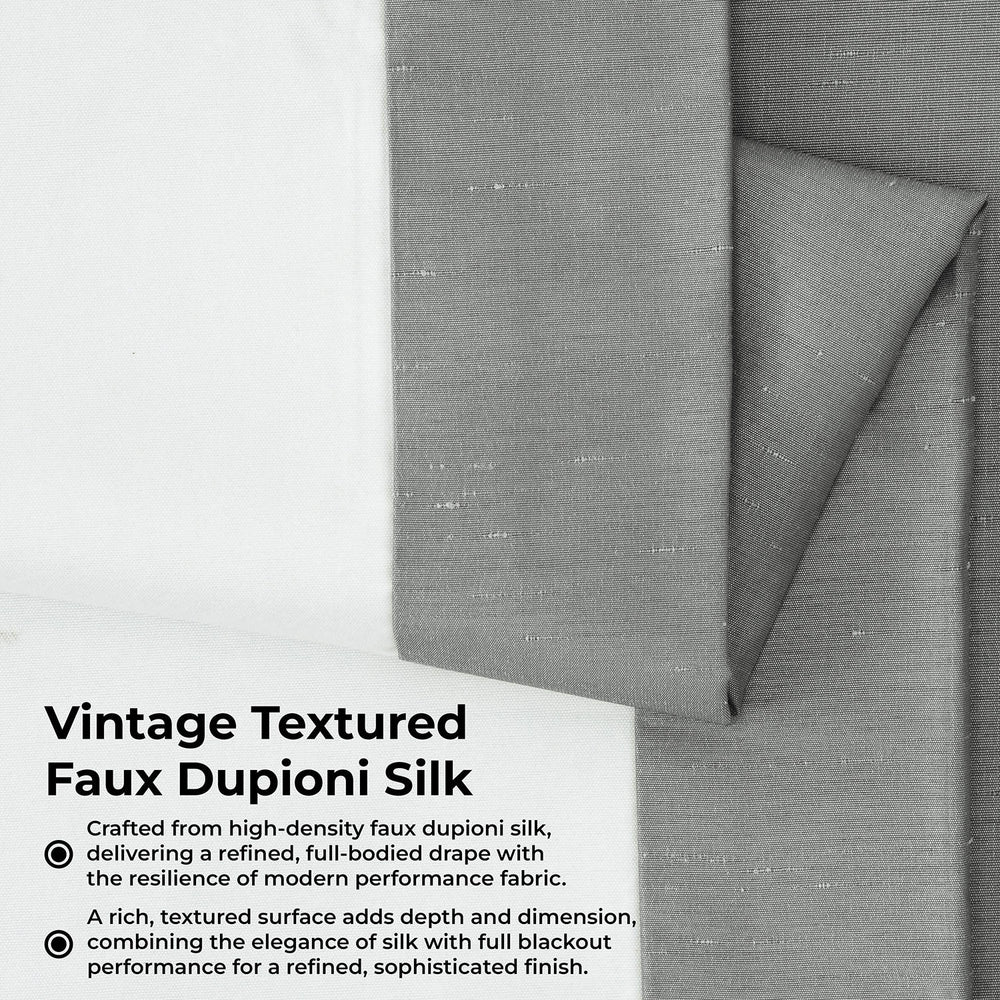 Storm Grey Vintage Textured Faux Dupioni Silk Room Darkening Curtain