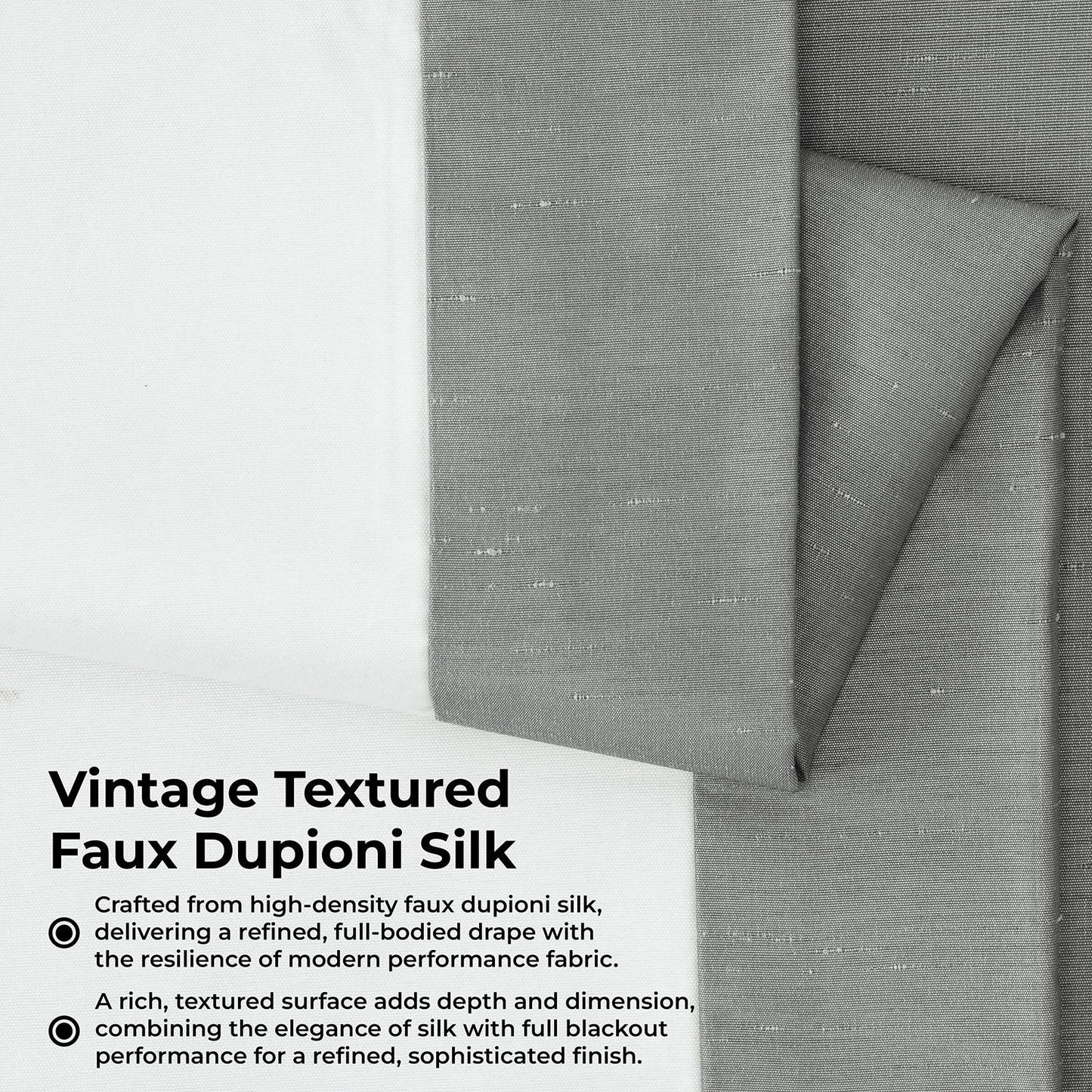 Storm Grey Vintage Textured Faux Dupioni Silk Room Darkening Curtain