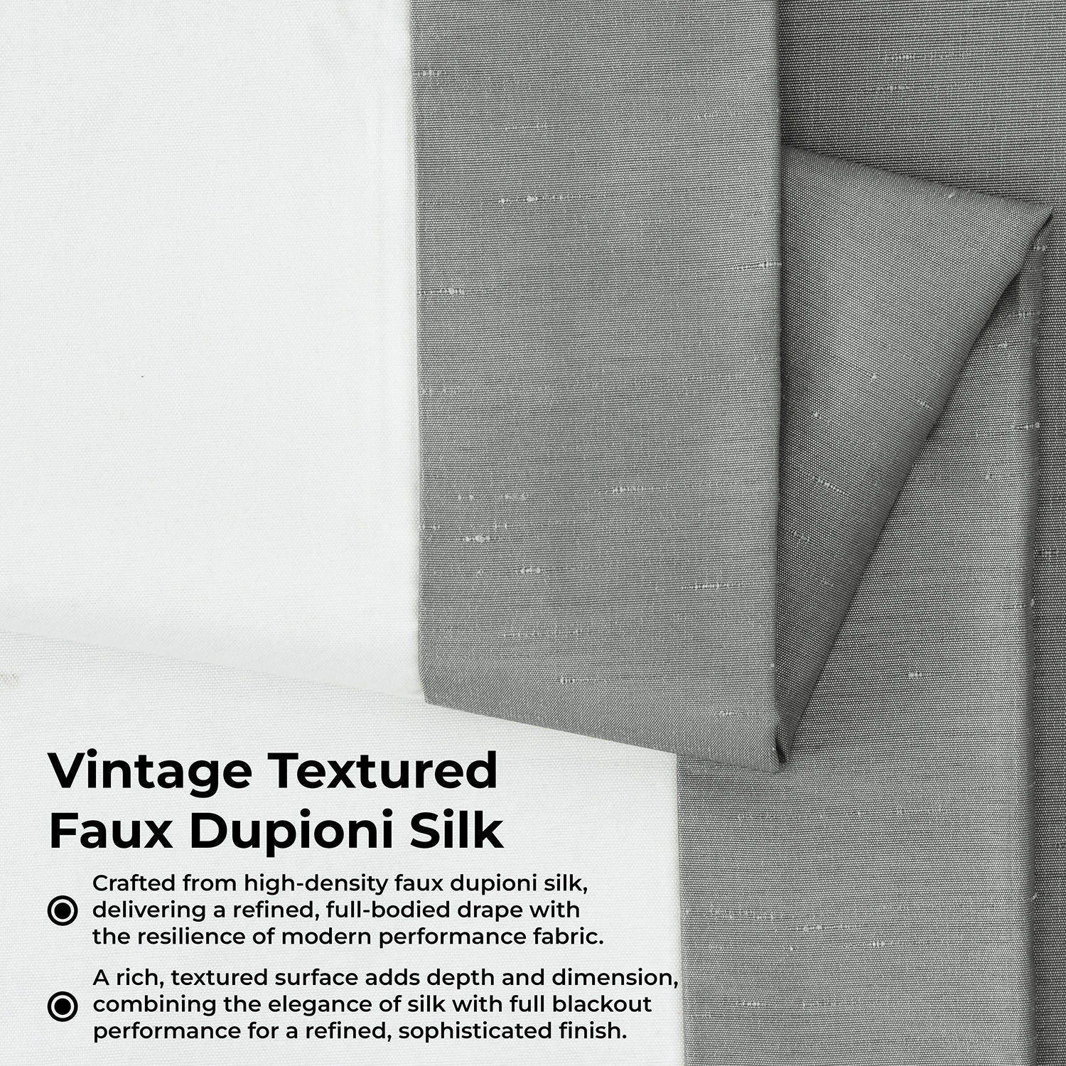 Storm Grey Vintage Textured Faux Dupioni Silk Room Darkening Curtain