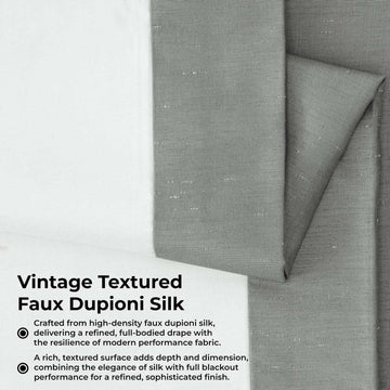Storm Grey Vintage Textured Faux Dupioni Silk Room Darkening Curtain