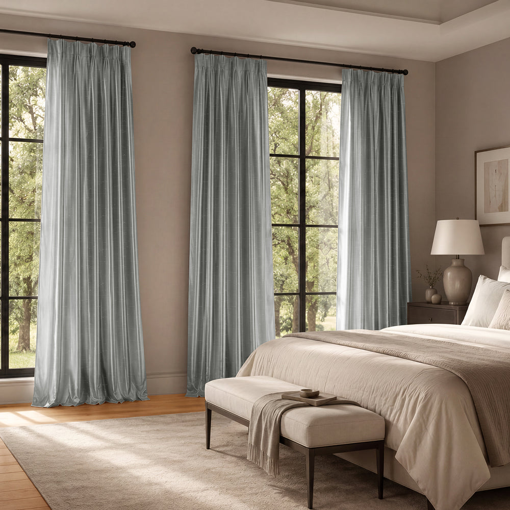 Storm Grey Vintage Textured Faux Dupioni Silk Custom Curtain