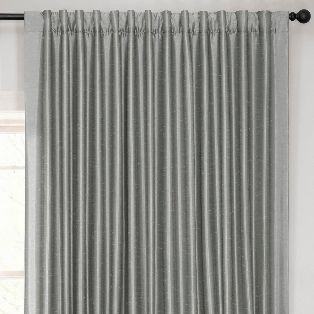 Storm Grey Extra Wide Vintage Textured Faux Dupioni Silk Blackout Curtain