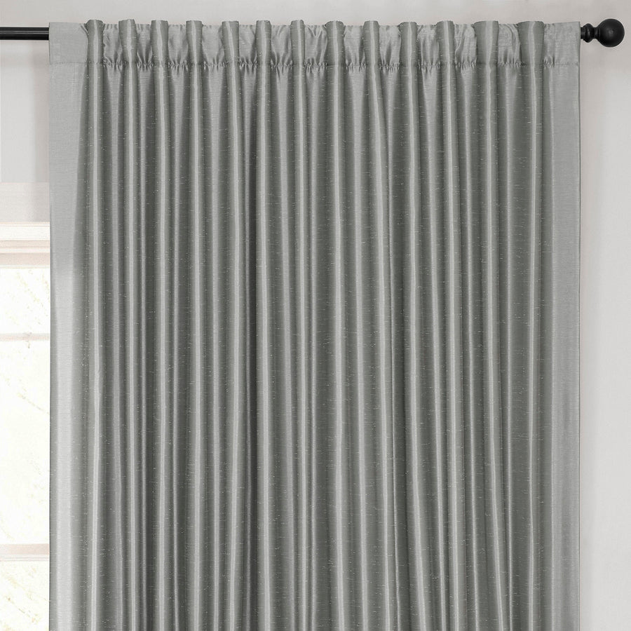 Storm Grey Extra Wide Vintage Textured Faux Dupioni Silk Blackout Curtain