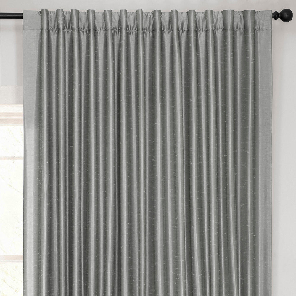 Storm Grey Extra Wide Vintage Textured Faux Dupioni Silk Blackout Curtain