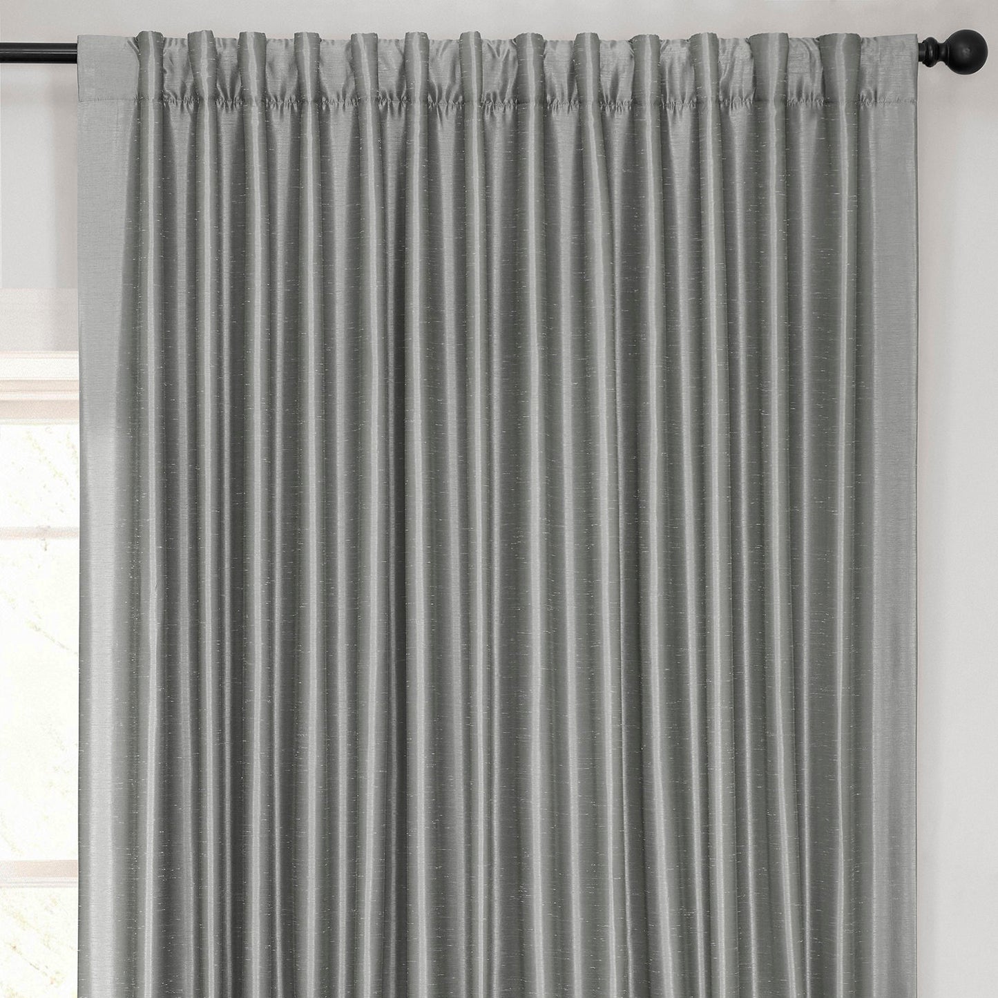 Storm Grey Extra Wide Vintage Textured Faux Dupioni Silk Blackout Curtain