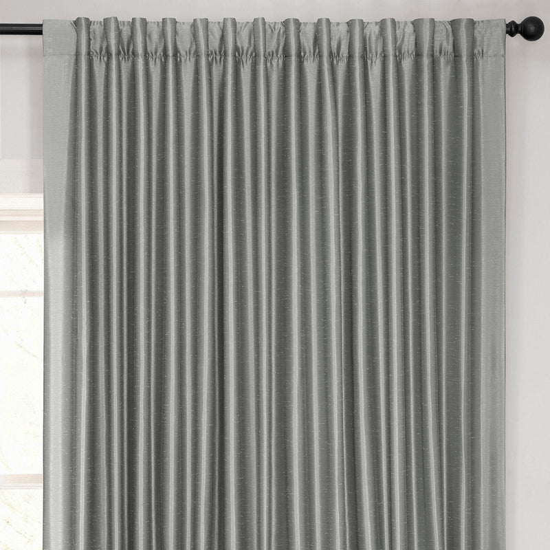 Storm Grey Extra Wide Vintage Textured Faux Dupioni Silk Blackout Curtain