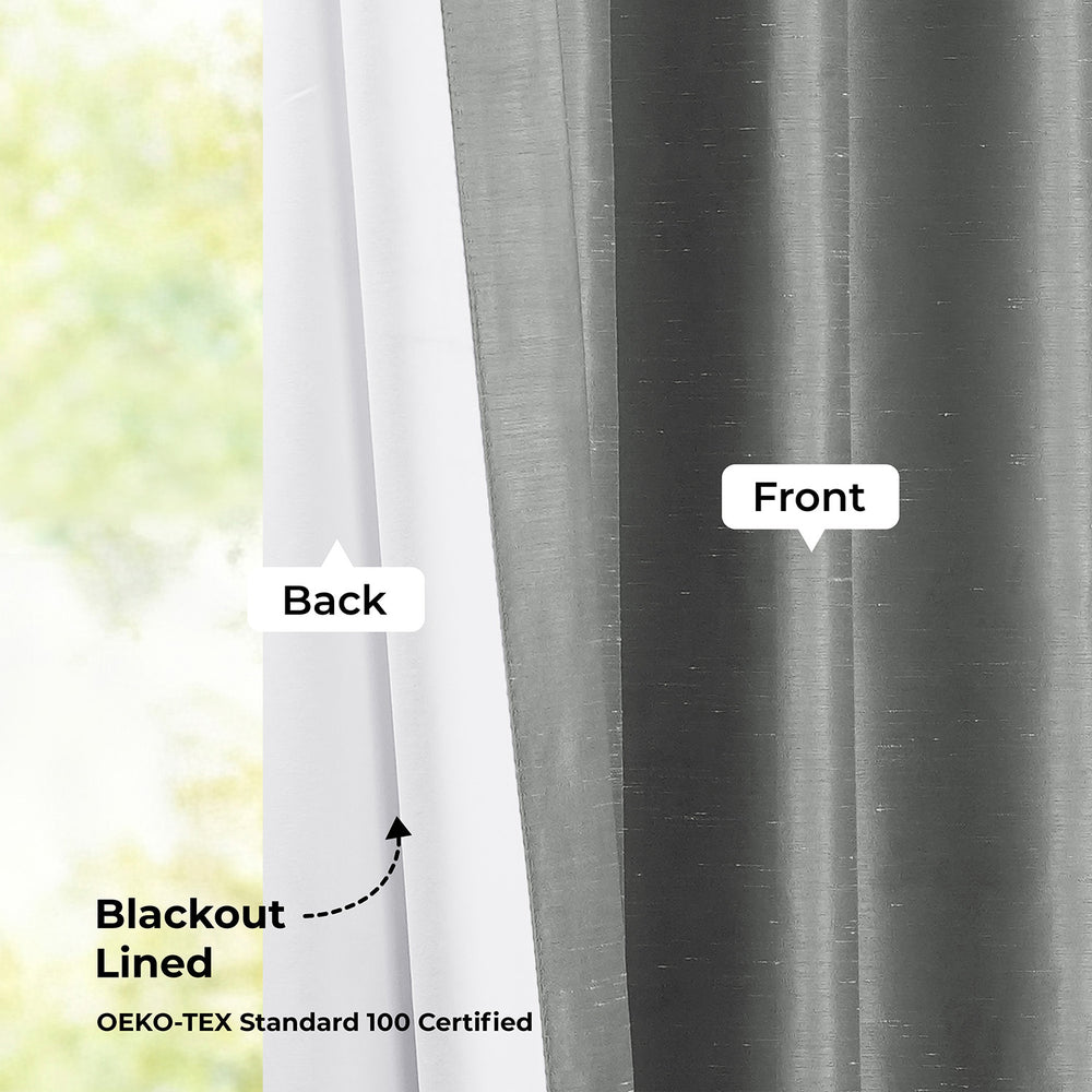 Storm Grey Extra Wide Vintage Textured Faux Dupioni Silk Blackout Curtain