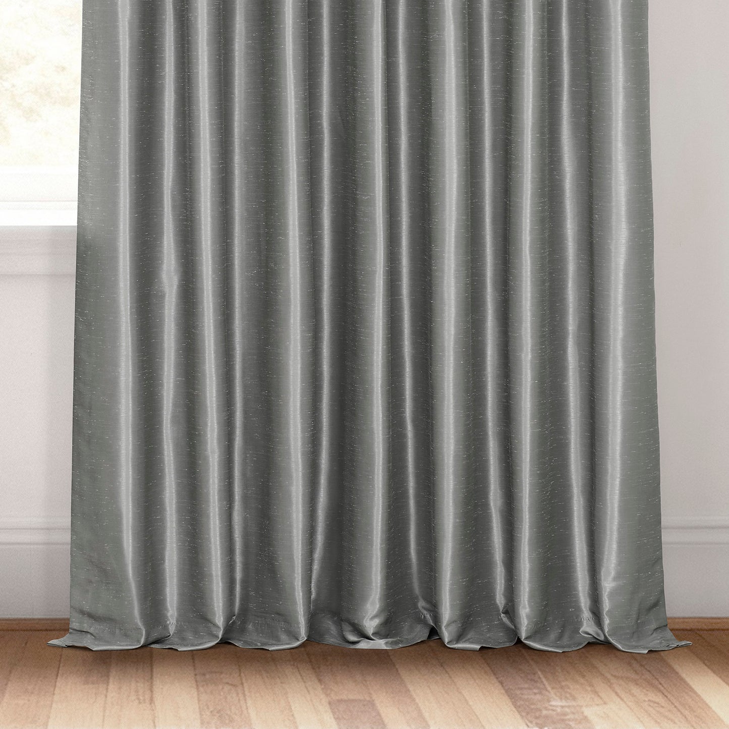 Storm Grey Extra Wide Vintage Textured Faux Dupioni Silk Blackout Curtain