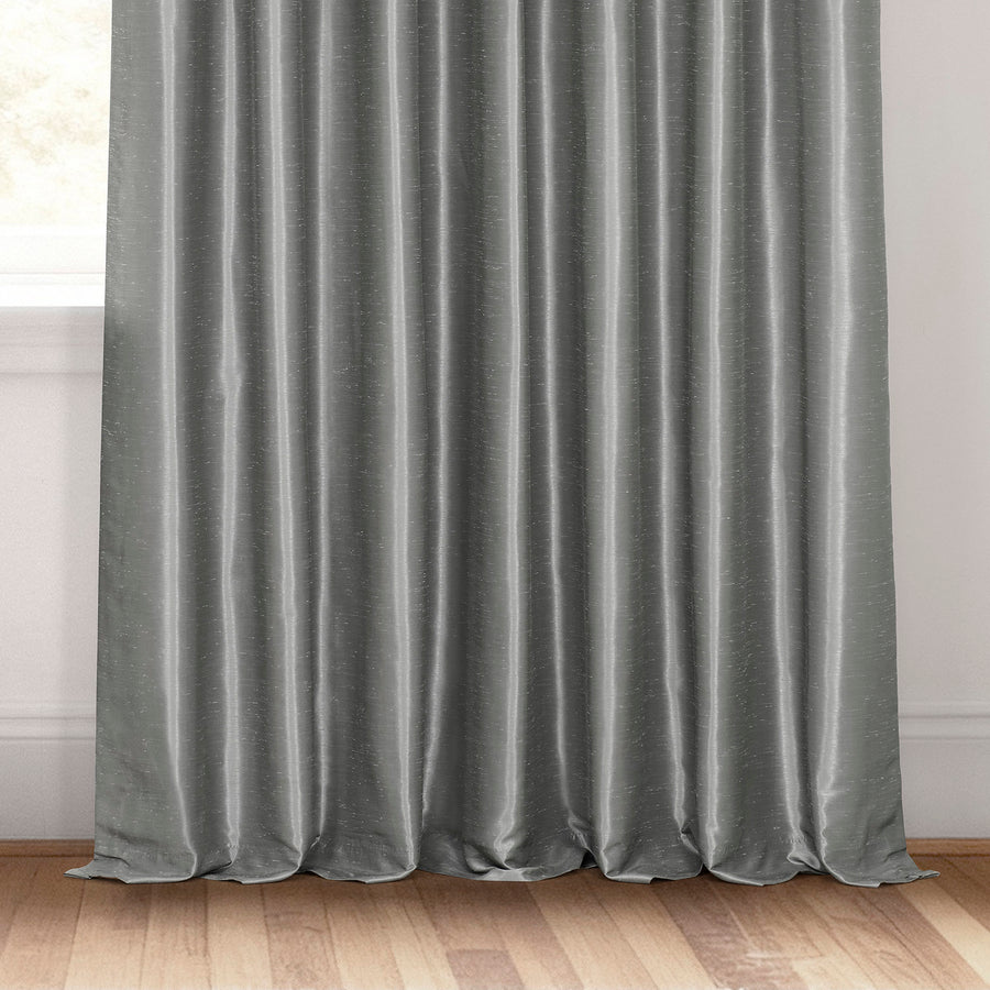 Storm Grey Extra Wide Vintage Textured Faux Dupioni Silk Blackout Curtain