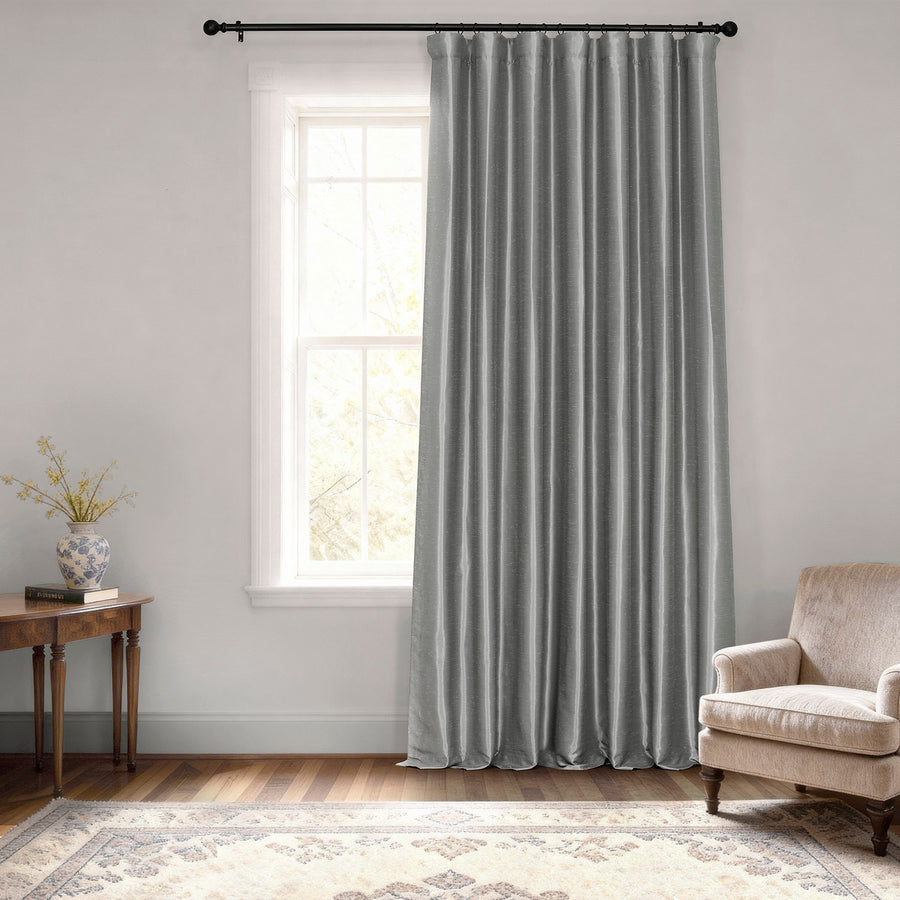 Storm Grey Extra Wide Vintage Textured Faux Dupioni Silk Blackout Curtain