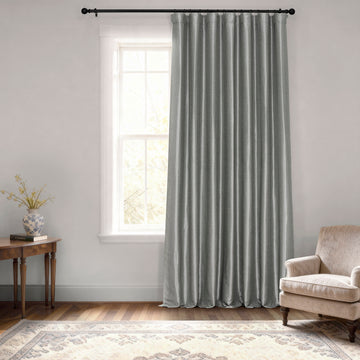 Storm Grey Extra Wide Vintage Textured Faux Dupioni Silk Blackout Curtain