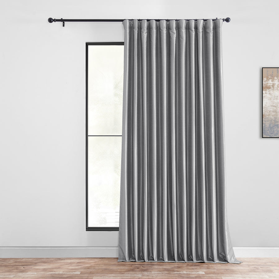 Storm Grey Extra Wide Vintage Textured Faux Dupioni Silk Blackout Curtain