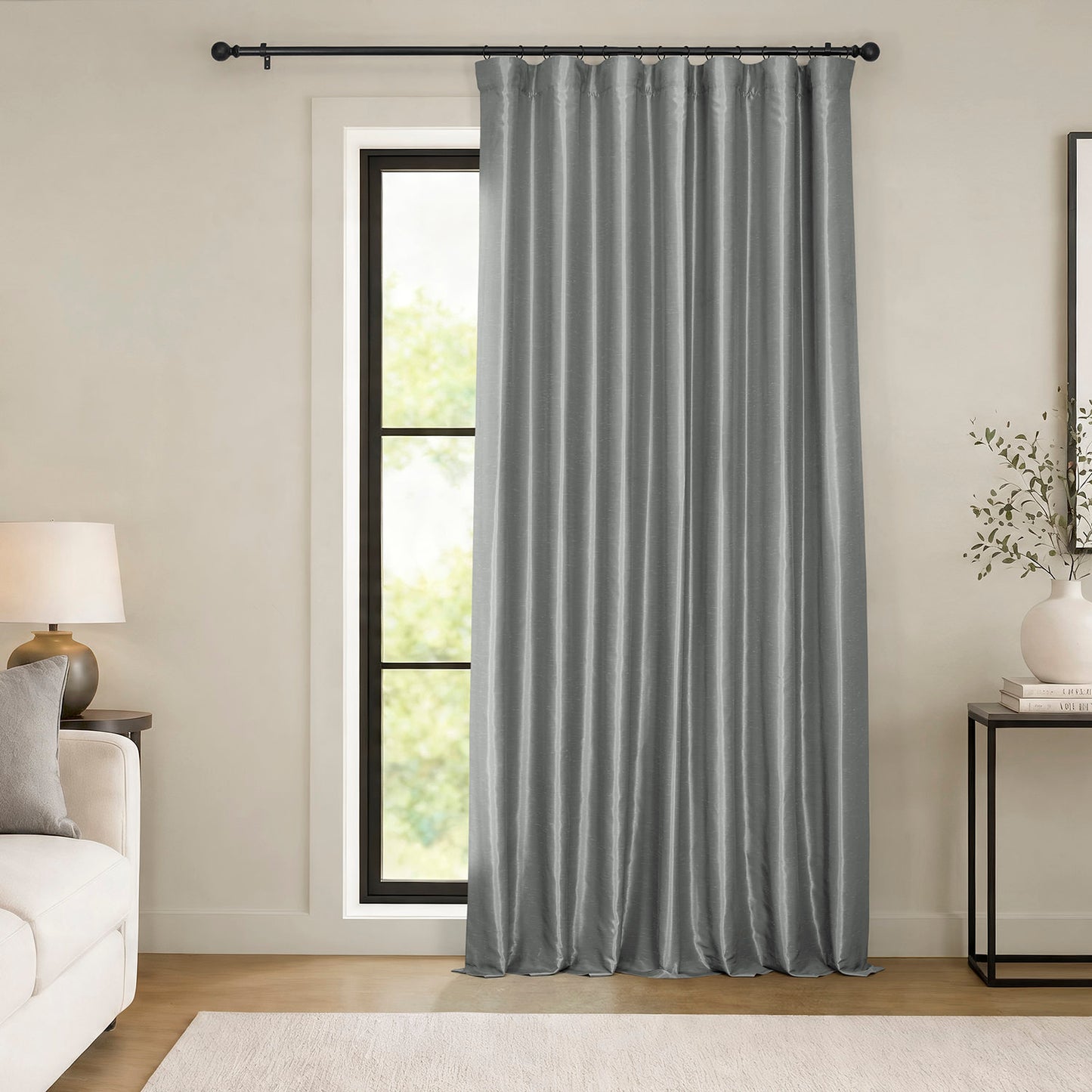 Storm Grey Extra Wide Vintage Textured Faux Dupioni Silk Blackout Curtain