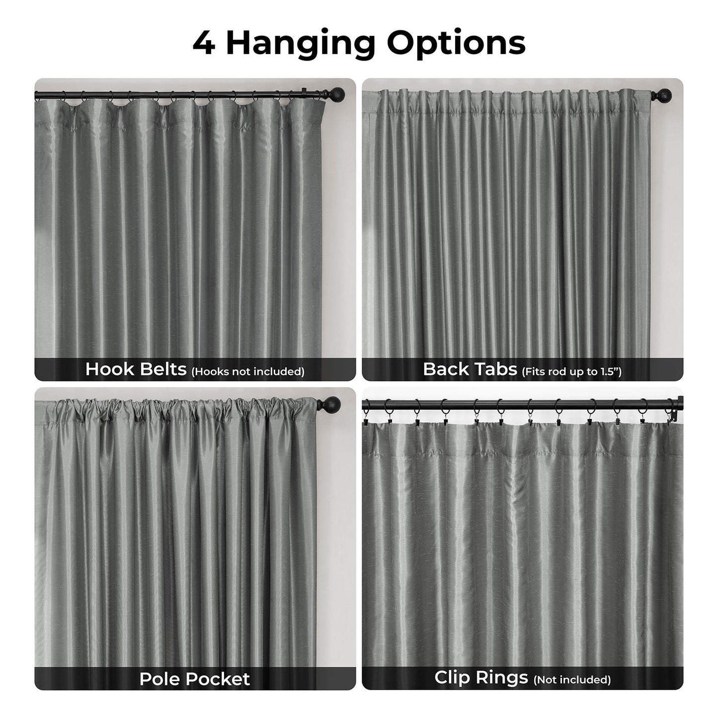 Storm Grey Extra Wide Vintage Textured Faux Dupioni Silk Blackout Curtain