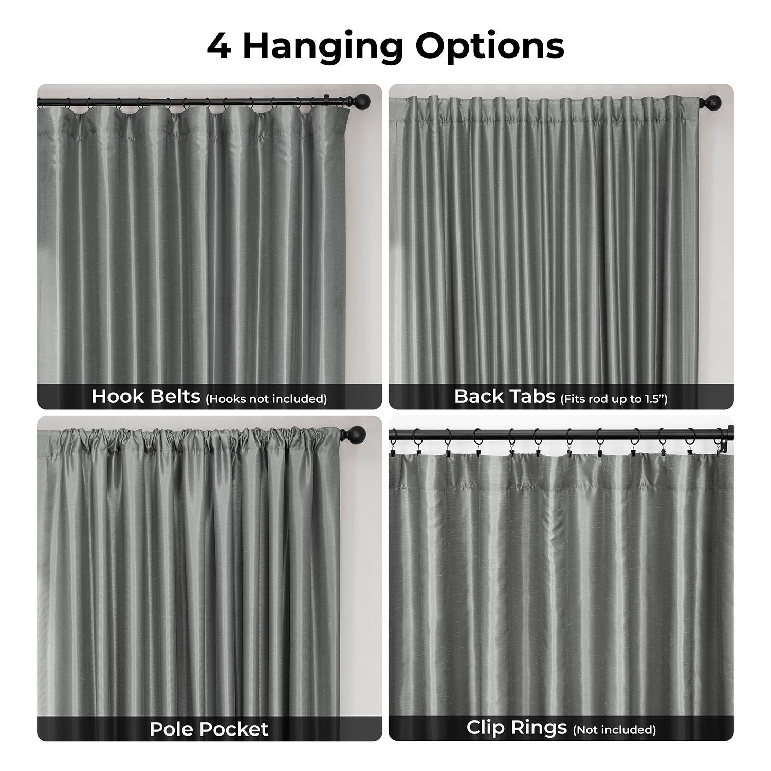 Storm Grey Extra Wide Vintage Textured Faux Dupioni Silk Blackout Curtain