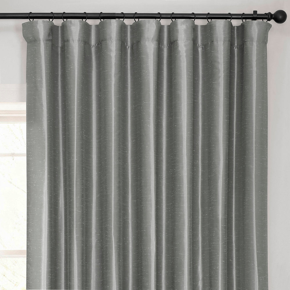 Storm Grey Extra Wide Vintage Textured Faux Dupioni Silk Blackout Curtain