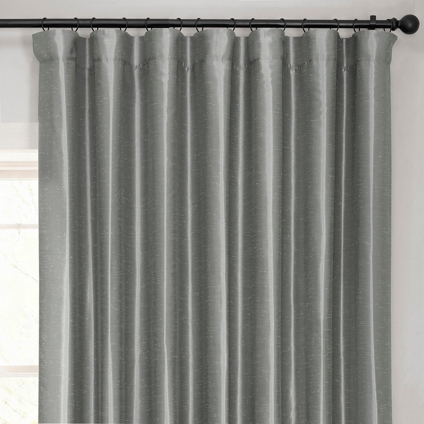 Storm Grey Extra Wide Vintage Textured Faux Dupioni Silk Blackout Curtain