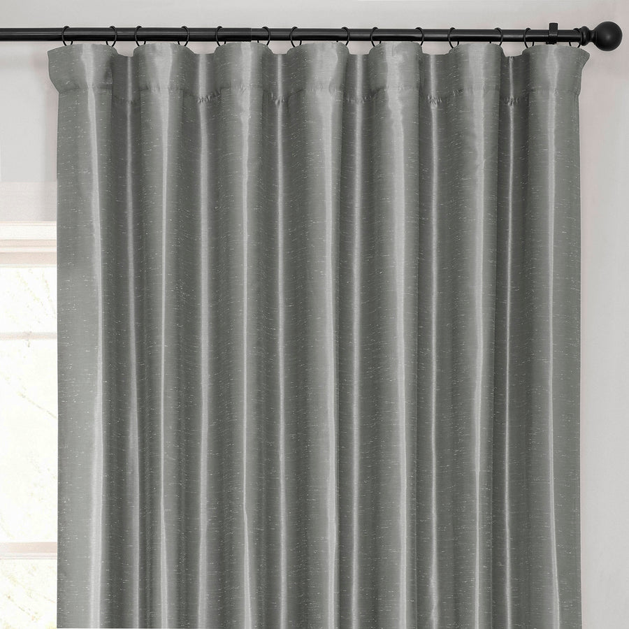 Storm Grey Extra Wide Vintage Textured Faux Dupioni Silk Blackout Curtain