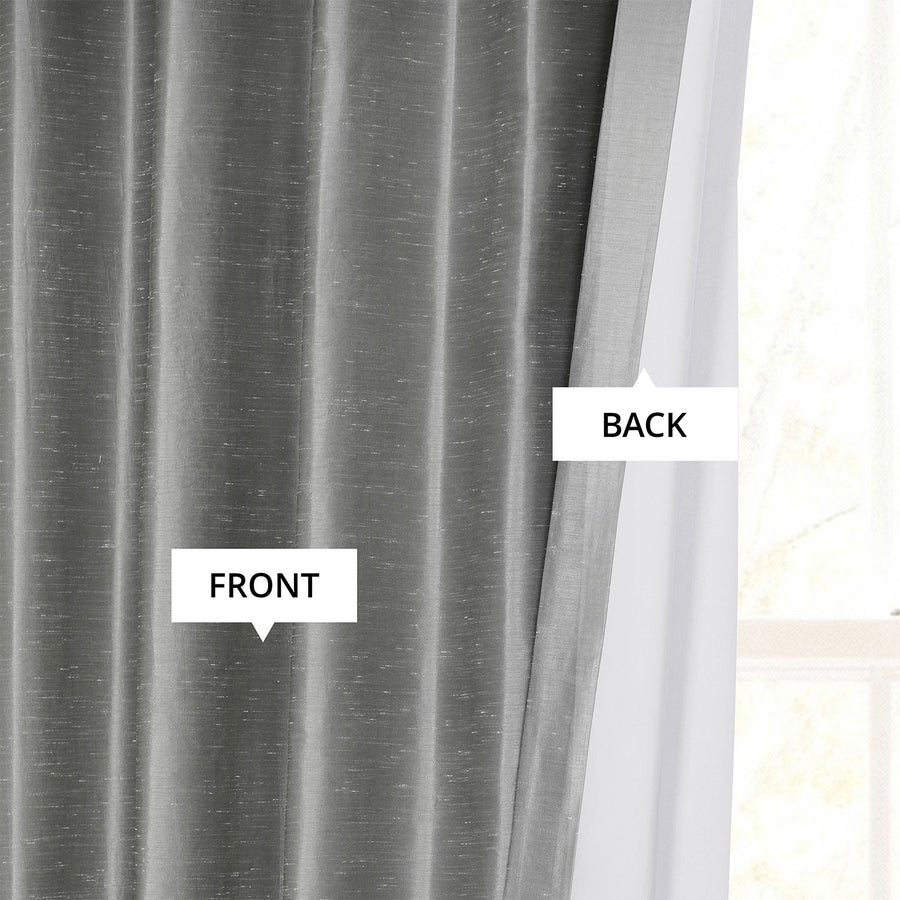 Storm Grey Extra Wide Vintage Textured Faux Dupioni Silk Blackout Curtain