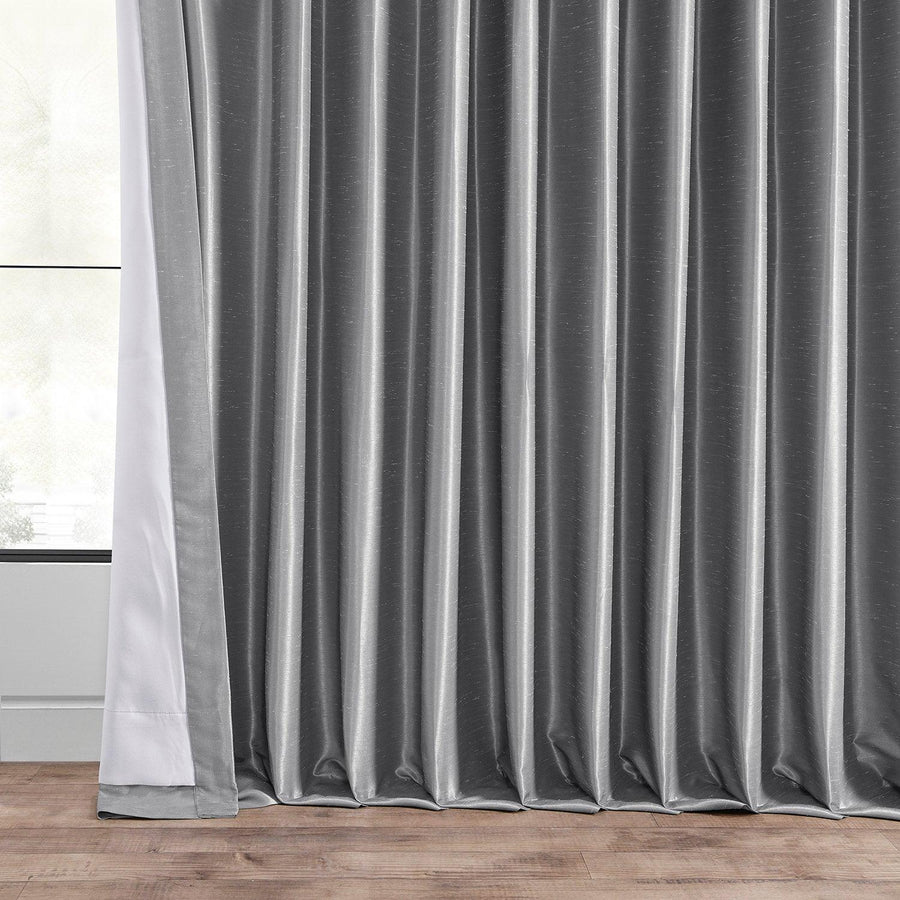Storm Grey Extra Wide Vintage Textured Faux Dupioni Silk Blackout Curtain - HalfPriceDrapes.com
