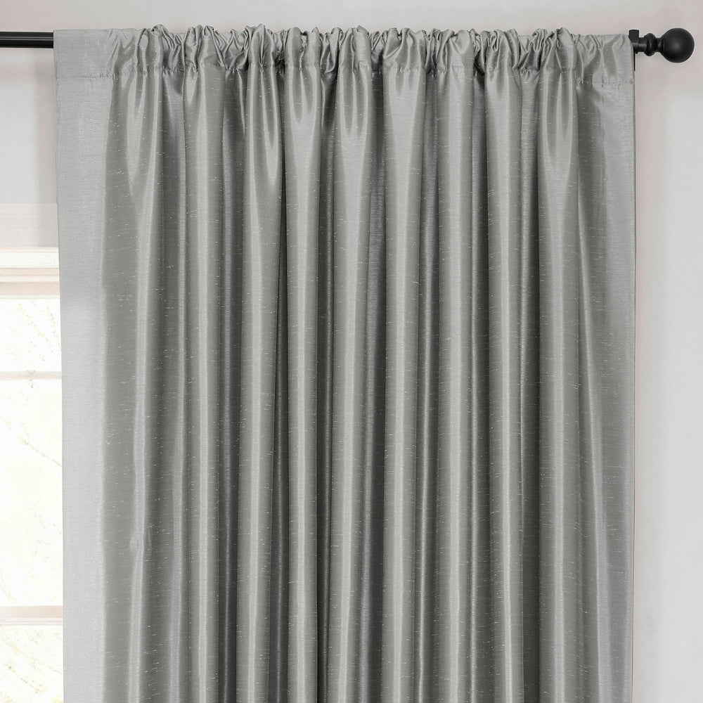 Storm Grey Extra Wide Vintage Textured Faux Dupioni Silk Blackout Curtain