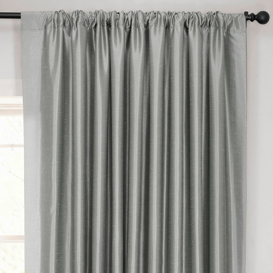 Storm Grey Extra Wide Vintage Textured Faux Dupioni Silk Blackout Curtain