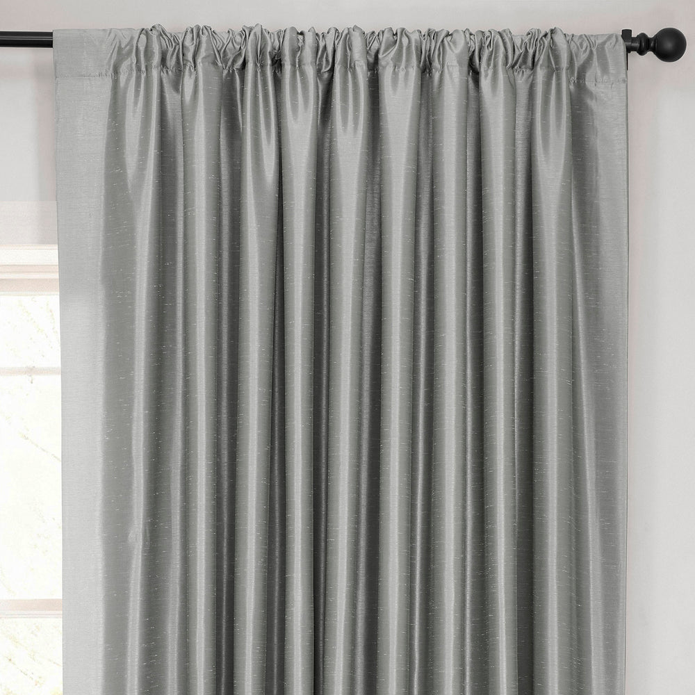 Storm Grey Extra Wide Vintage Textured Faux Dupioni Silk Blackout Curtain