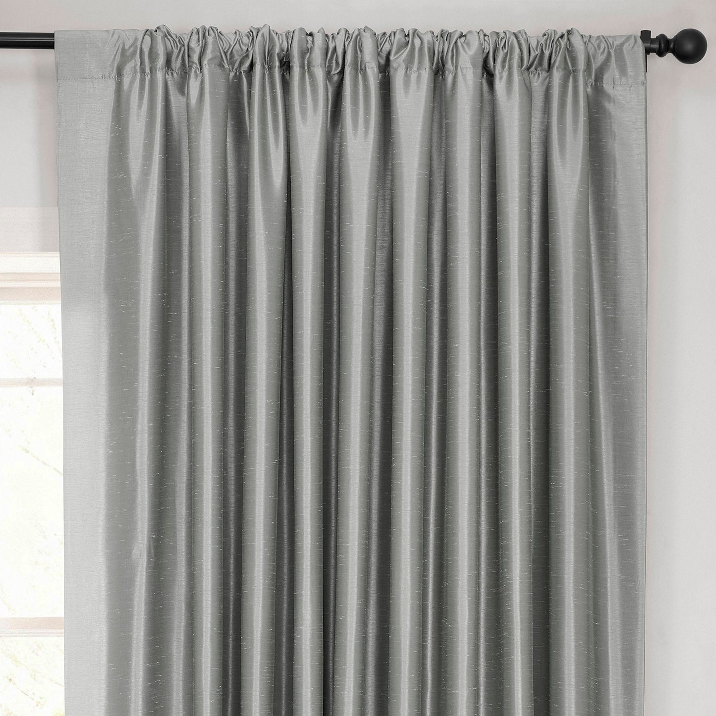 Storm Grey Extra Wide Vintage Textured Faux Dupioni Silk Blackout Curtain
