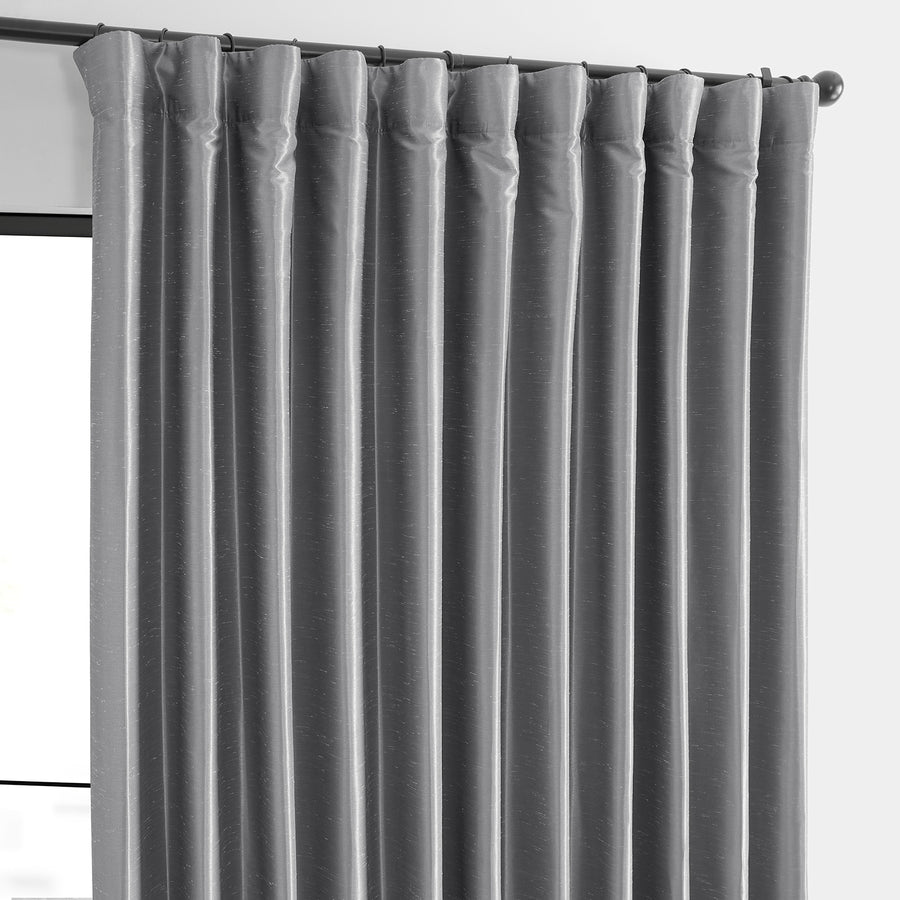 Storm Grey Extra Wide Vintage Textured Faux Dupioni Silk Blackout Curtain