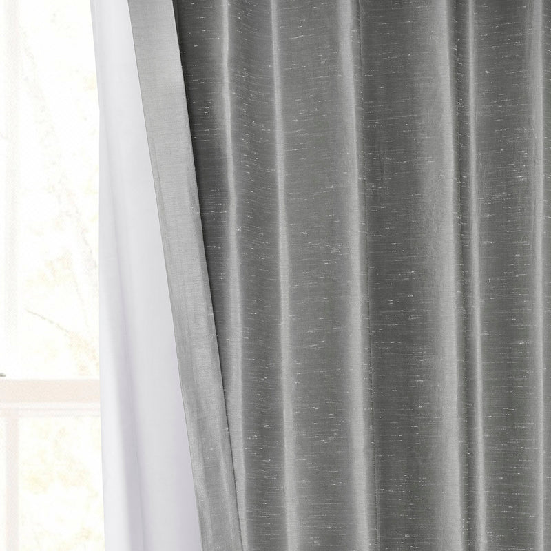 Storm Grey French Pleat Vintage Textured Faux Dupioni Silk Blackout Curtain