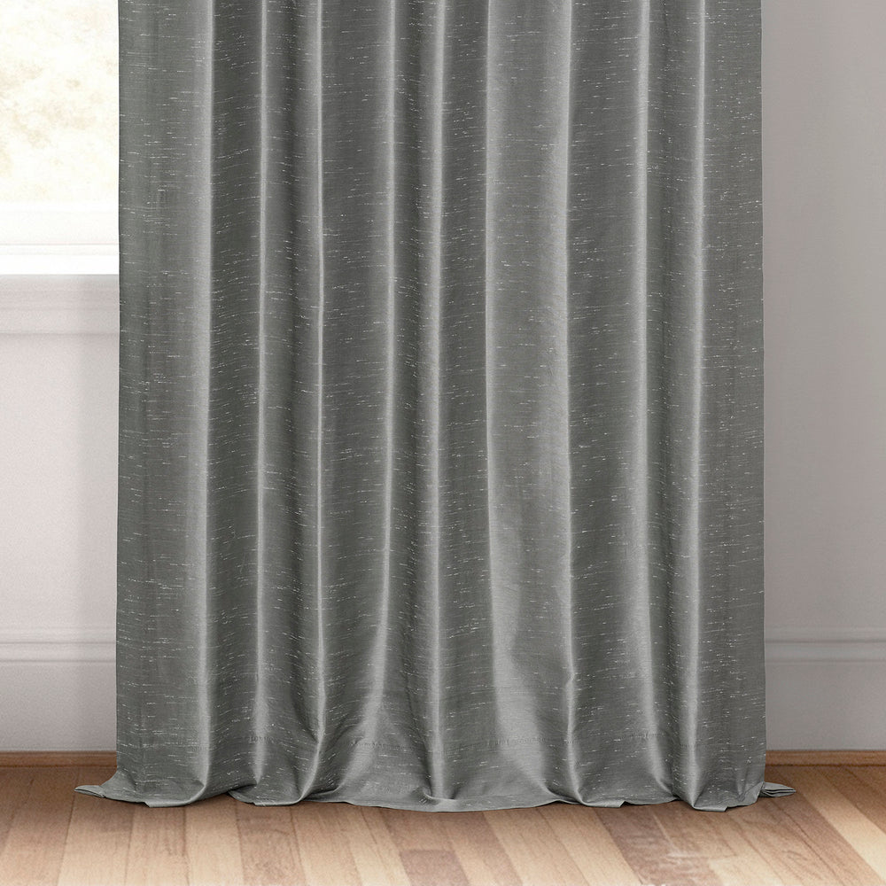 Storm Grey French Pleat Vintage Textured Faux Dupioni Silk Blackout Curtain